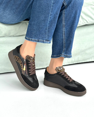 Кроссовки кожаные NilaNila D26KA-365 BLACK/LEOPARD